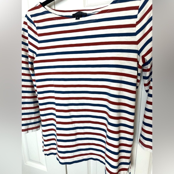 J. CREW Boat Neck Tee T-Shirt Top Blouse Ivory Blue Red Pullover Nautical Knit - Picture 3 of 10